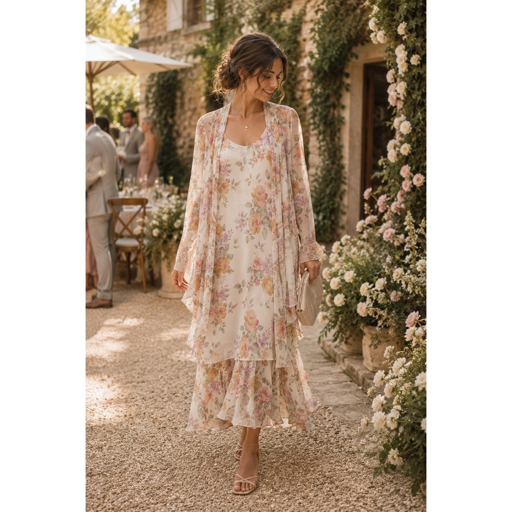 Cottagecore Fairy Romantic Y2K 90s Layered Dainty 2 pc Sheer Floral 8 Dress Set
